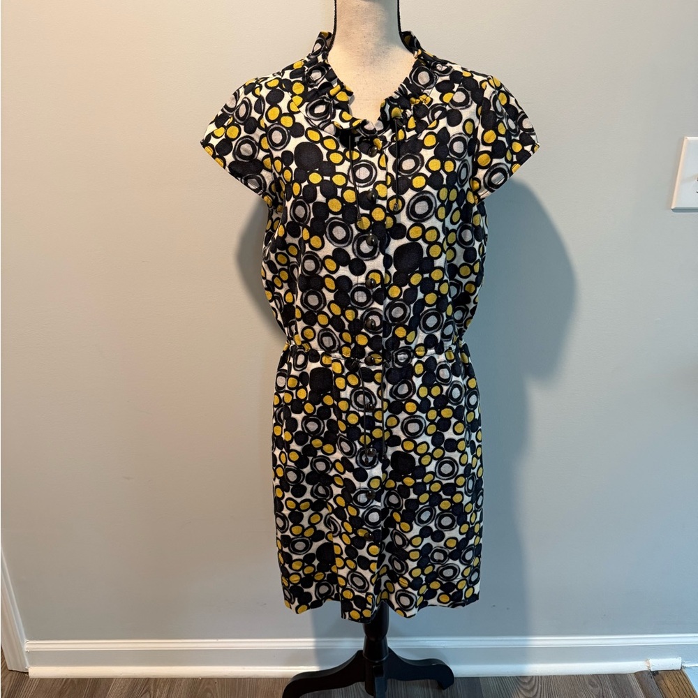 Worth Geometric Print Cinched Waist Linen Shift Dress Women’s size 6 Pockets